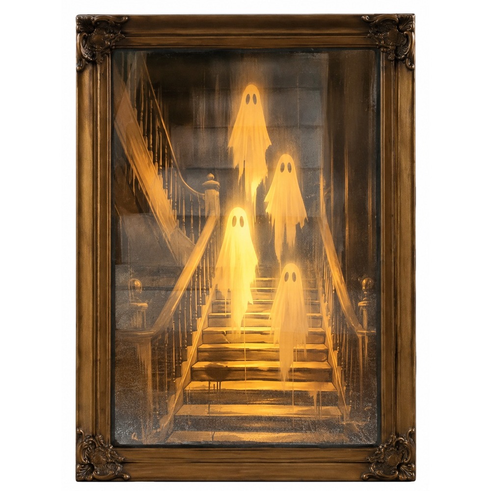 Martha Stewart Ghost Staircase Mirror 32 Inch LED Lighted Halloween Wall Decor